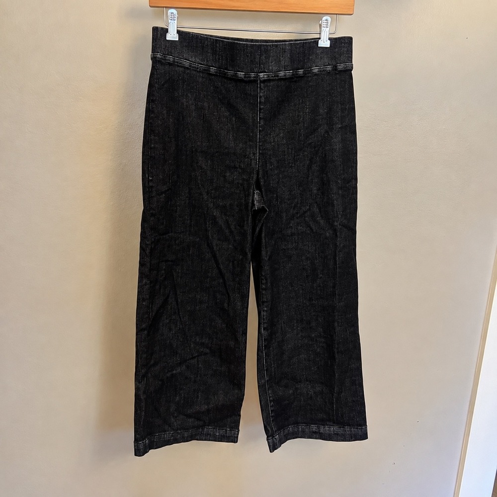 Talbots Travel Wide Leg Crop Jean Black Stretch Pull On Denim Pants Womens L